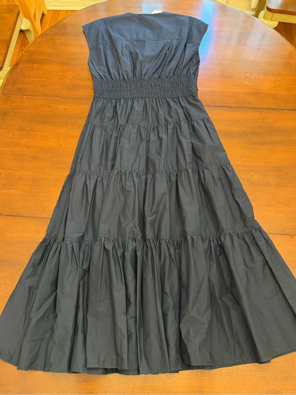 NWT Nicole Miller New York Navy Smocked Waist Tiered Cotton Midi Dress Size L - Picture 4 of 6